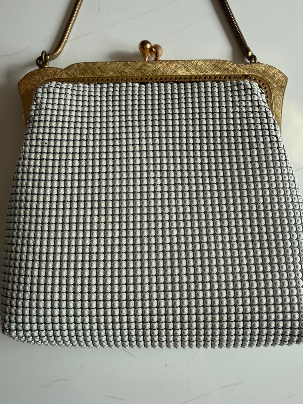 Oroton White Beaded Evening Clutch with Gold Frame - Picture 4 of 12